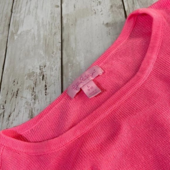 Lilly Pulitzer Girl's Neon Pink Knit Ruffle 3/4 Sleeve Girls Size Large Sweater - Picture 7 of 11
